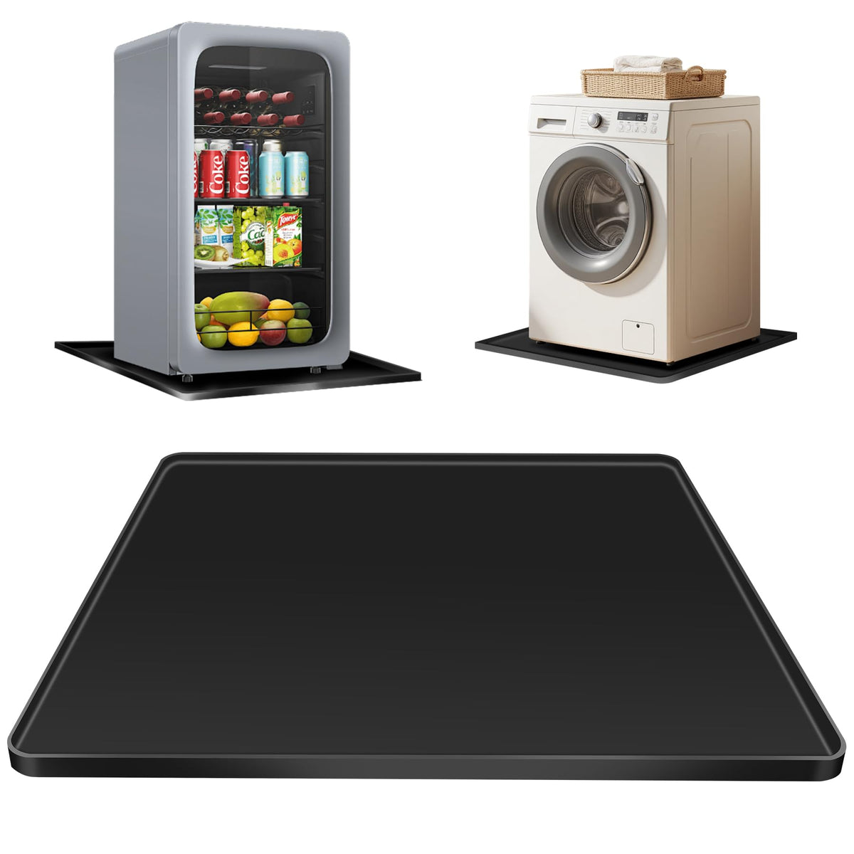 ToLanbbt Mini Fridge Silicone Mat - 27" x 27" x 0.6" Mini Fridge Drip Tray Under Refrigerator Mat Carpet Floor Protector, Leak-Resistant Portable AC Pan for Washing Machine Dishwasher Dryers, Black