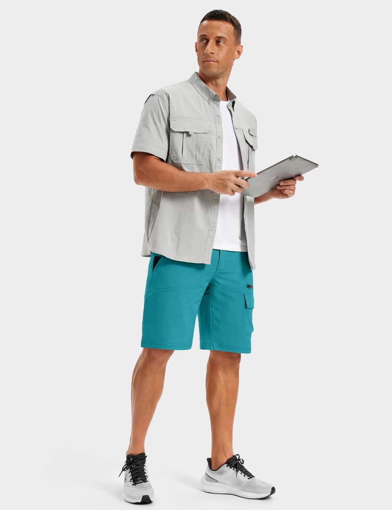TACVASEN Men's Summer Hiking Cargo Shorts Lightweight Quick Dry Casual Golf Dress Tactical Shorts with Pockets Fishing Work Lake Blue 36