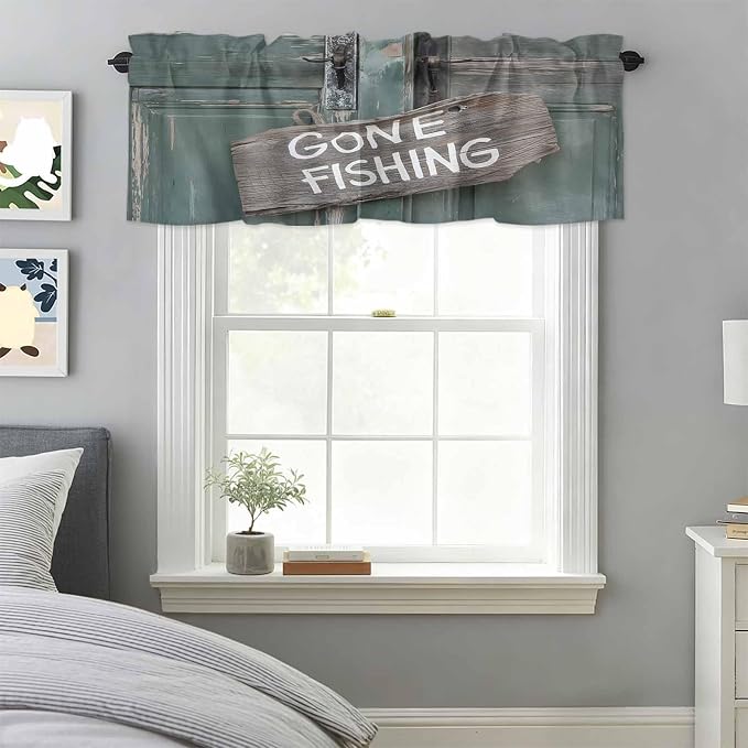 Gone Fishing Valances for Windows, Bronze Wood Grain Kitchen Valance Light