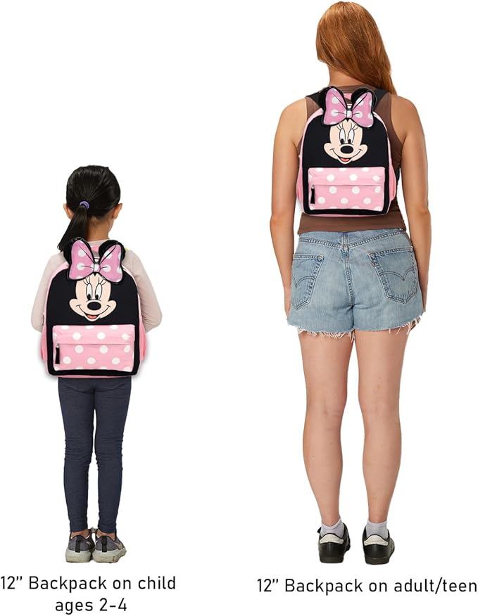 Disney Minnie Mouse Mini Backpack with Lunch Box Set - Bundle of 12" Backpack, Lunch Bag, Stickers, Water Bottle, More | Toddler Minnie School Supplies