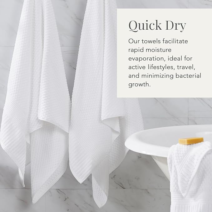 NY Loft 100% Cotton 4 Pack Bath Towels, 30" x 52", Soft & Absorbent, Quick Dry, Textured - Trinity Collection, Bright White