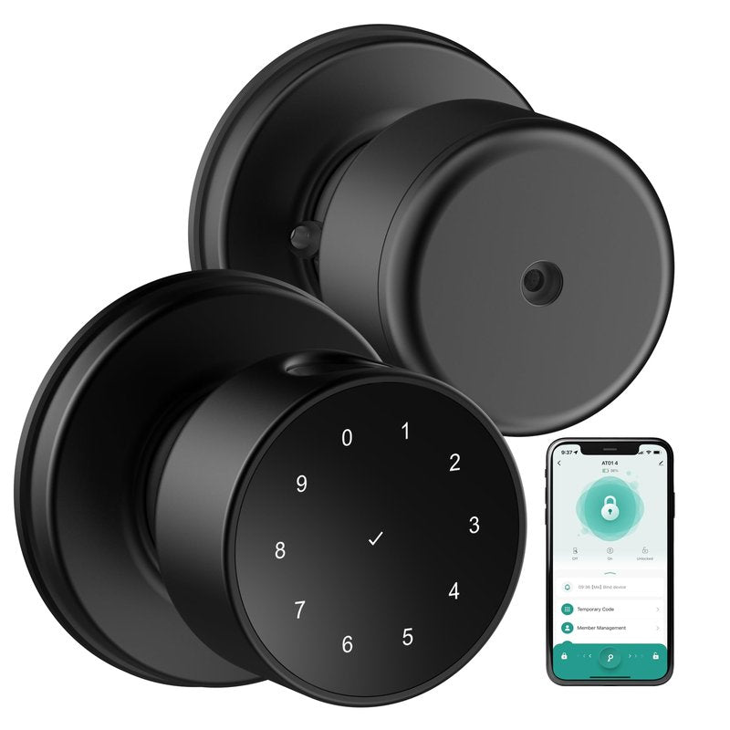ADWUMAONG 5-in-1 Smart Fingerprint Door Knob with Keypad, Bluetooth/APP Control, Keyless Entry Door Lock, Easy No-Drill Installation for Front Door, Bedroom, Office