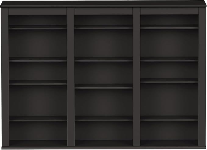 Prepac 3 Column Display Cabinet, Black Storage Cabinet with 12 Adjustable Shelves, Wall DVD Storage for Living Room 8.25" D x 47" W x 34" H