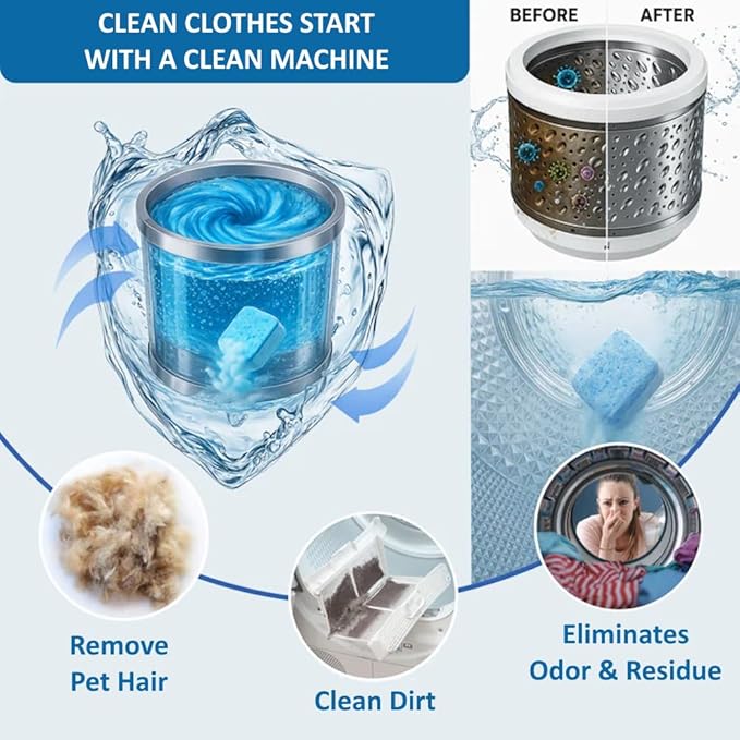 Lavender Washer Cleaner Tablets 24 Count – Septic Safe Washing Machine Cleaner & Odor Eliminator – Deep Cleaning Descaler for HE Front & Top Load Washers – Laundry Tub & Drum Cleaner