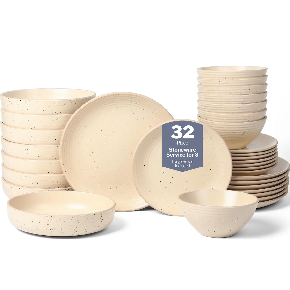 Stone Lain Lauren Stoneware, Rustic Plates and Bowls Set, Dinnerware, Service for 8, Speckled Green, Dishwasher & Microwave Safe, 32-Piece