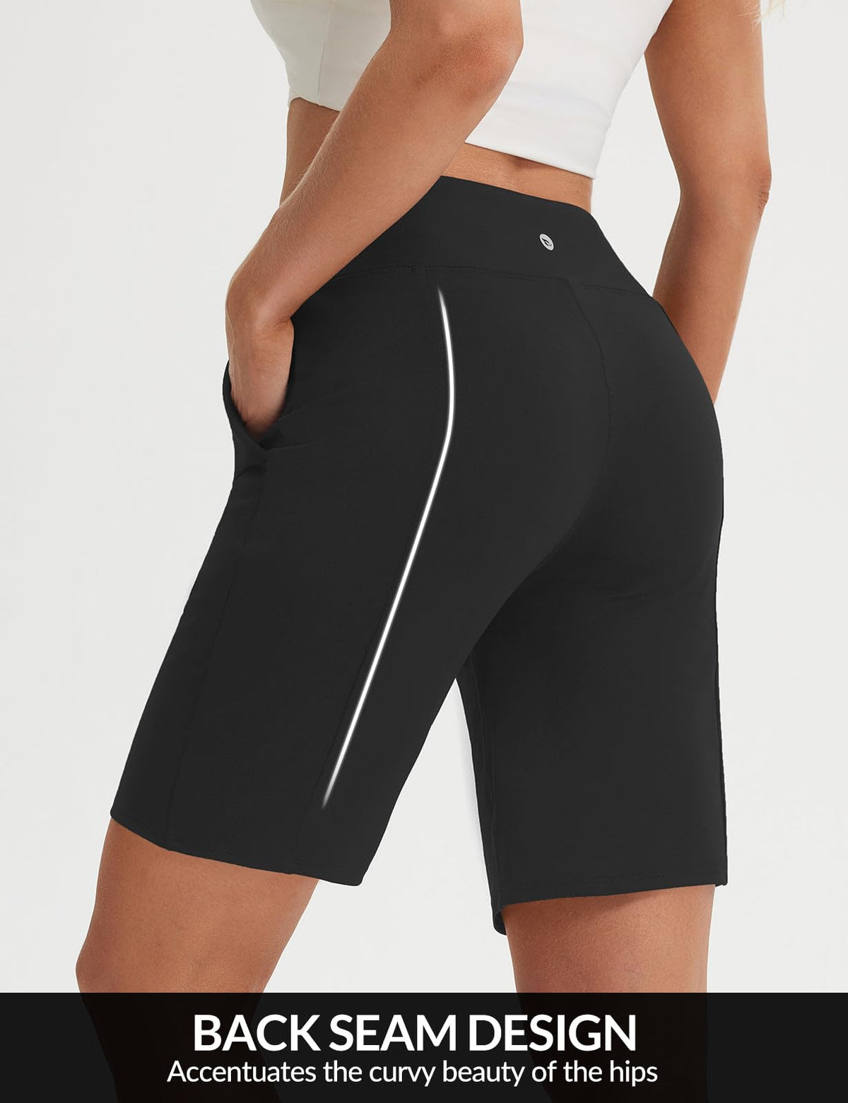 baleaf Women's Bermuda Shorts 9" Knee Length High Waisted Long Shorts with Zipper Pockets Golf Shorts for Women Walking Travel Athletic Running Hiking Workout Black L