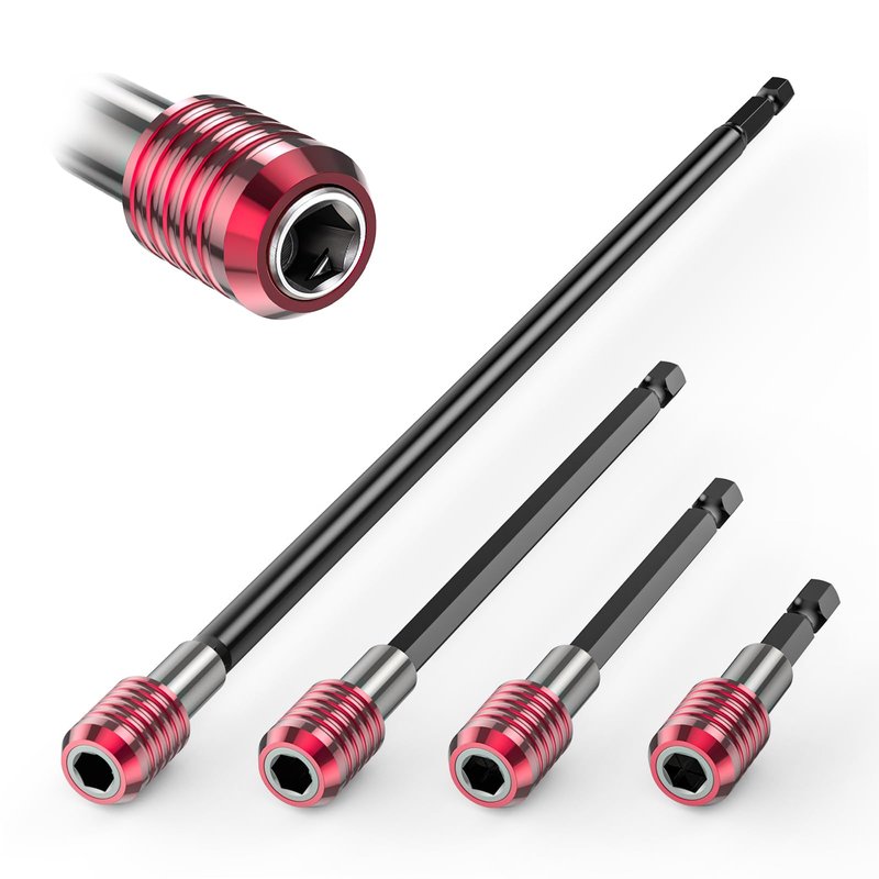 Buhobha 4PCS Drill Bit Extension Set, 1/4" Hex Shank Magnetic Bit Holder in 2", 4", 6", 12" Lengths, Cr-V Steel for Impact Driver, Screwdriver Bits, Nuts & Sockets