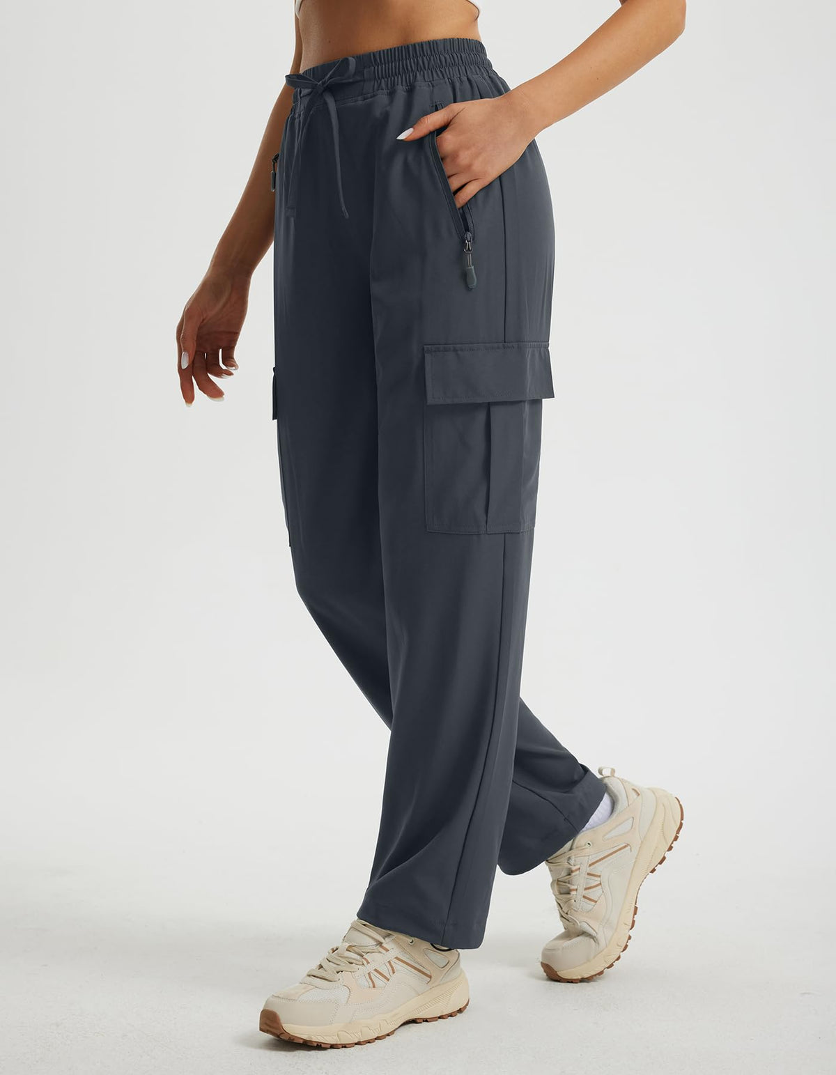 Libin Women's Hiking Pants Cargo Pants 29" Summer Casual Work Trousers Lightweight Quick Dry Athletic Running Gym Active Joggers, Gray L