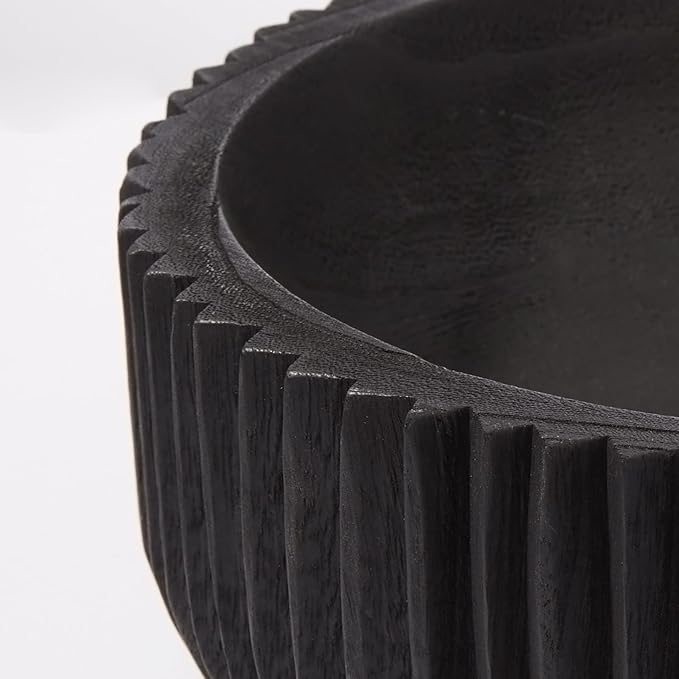 DN DECONATION Wooden Decorative Bowl, 9.84” Black Wood Fruit Bowl for Rustic Home Decor, Key Bowls for Farmhouse Decor Table Centerpiece Entryway Living Room Kitchen