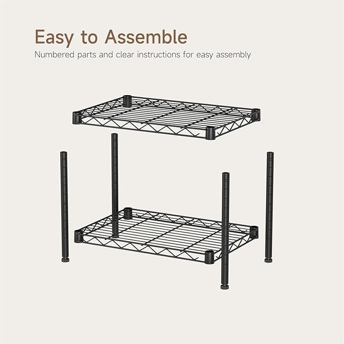 Golpart Small 2 Tier Shelves Storage Wire Shelving Unit Metal Shelf Adjustable Organizers Storage Shelving with Wheels for Bathroom Laundry Room Kitchen Pantry12”D x 18”W x 12.2”H Black