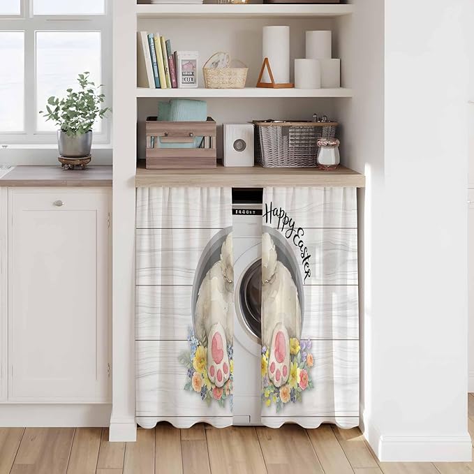 Easter Bunny Kitchen Curtains 54 Inch Long 2 Panel Set, Rod Pocket Window