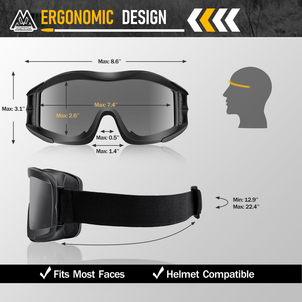 VOZAPOW Airsoft Goggles Anti Fog, Tactical Safety Goggles ANSI Z87+ Rating