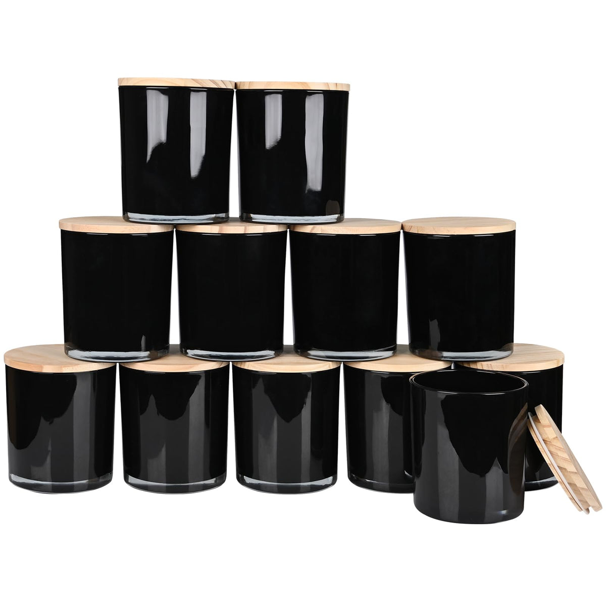 SHOWIN Thick Candle Jars for Making Candles 12 Pcs, 7 OZ Empty Jars with Wood Lids for Candle Making, Sample Container, Clear