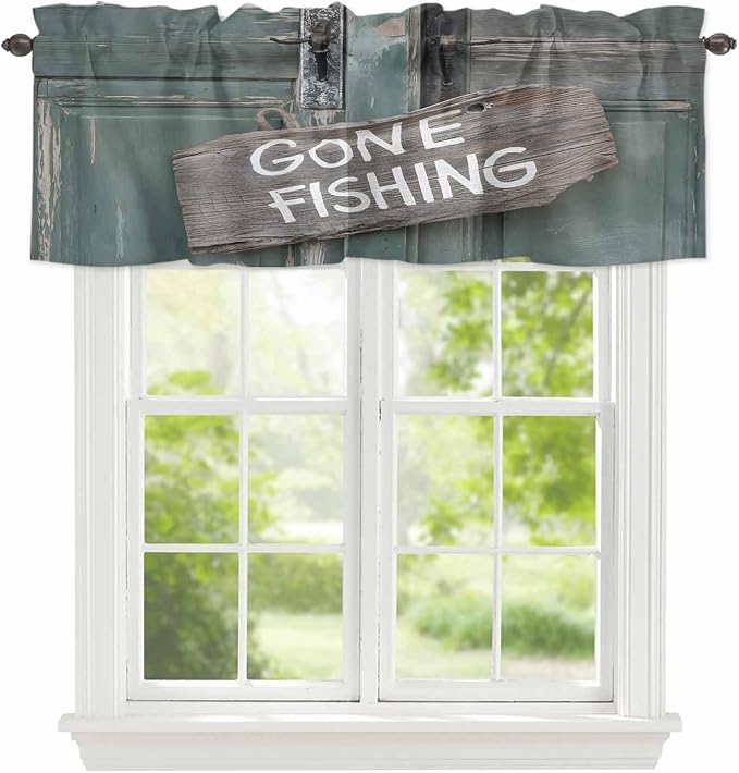 Gone Fishing Valances for Windows, Bronze Wood Grain Kitchen Valance Light