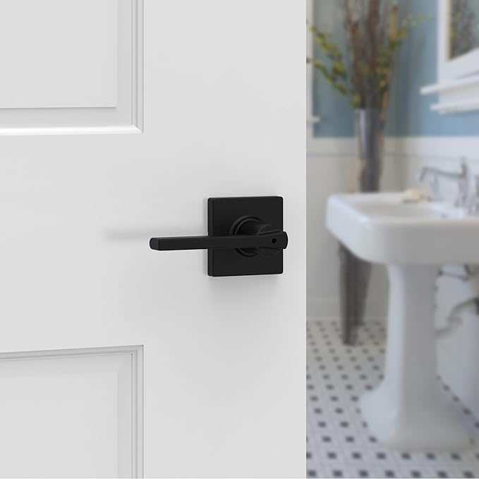 Kwikset Casey Interior Privacy Door Handle with Lock, Door Lever for Bathroom and Bedroom, Matte Black Reversible Keyless Turn Lock, with Microban Protection (Pack of 2)