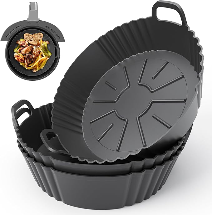 PINTAUR Round Silicone Air Fryer Liners 3 Pack 4-5.3QT for Ninja AF101/161