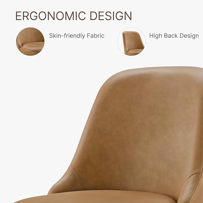 Swivel Dining Chairs Set of 4, Upholstered Mid Century Modern Deskchair with High Back, Faux Leather Kitchen Chairs for Dining Room, Bedroom, Dressing Room, Brown