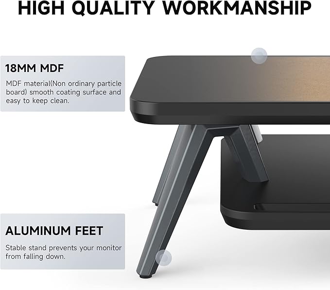 Fenge Dual Monitor Stand, Monitor Stands Riser for 2 monitors, 42.5 Inch Wood Desk Shelf with Storage Organizer and Cable Management for Office Desk Accessories