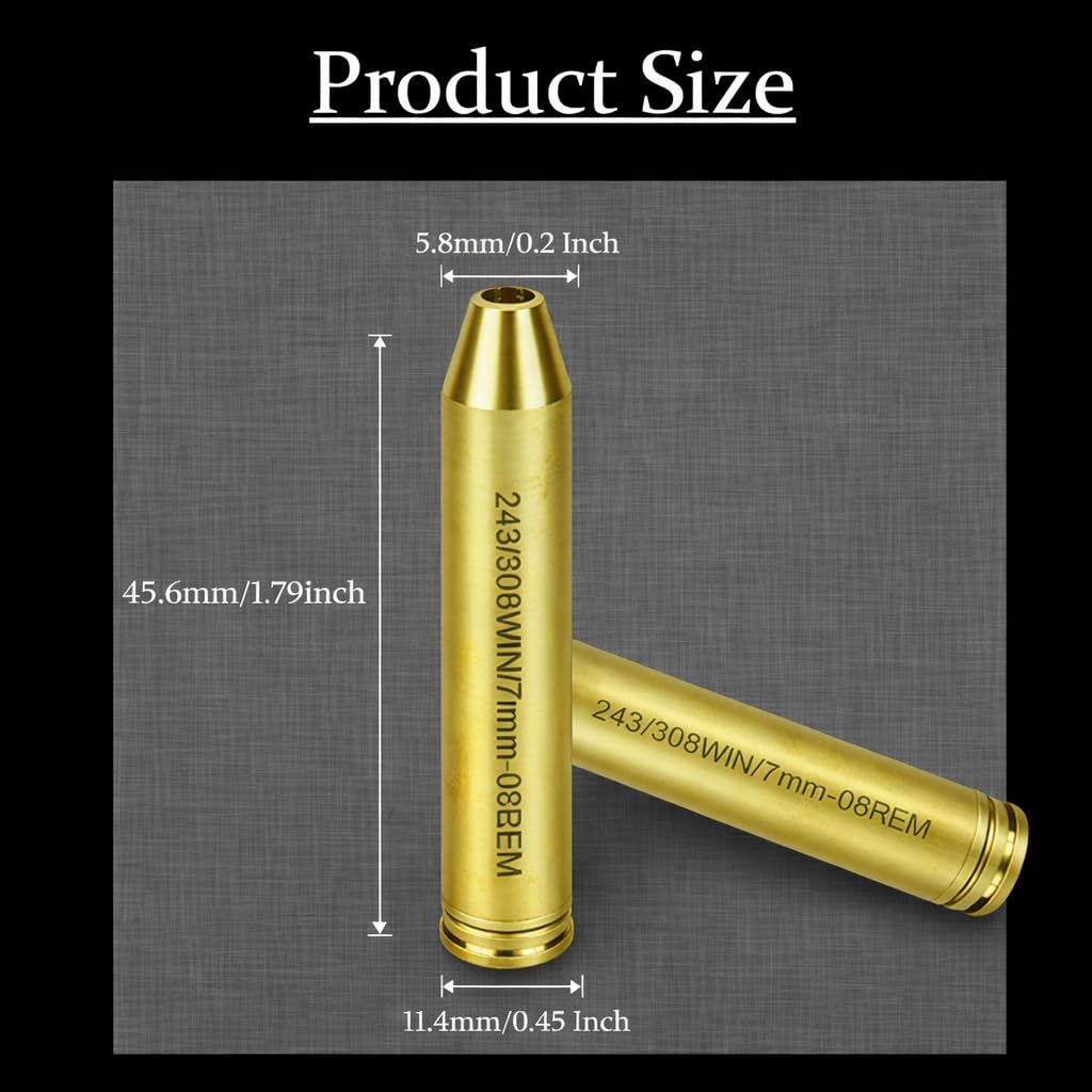 GOTICAL 308 or 30-06 Bore Sight Laser Red Dot in-Chamber Cartridge, Laser Will Display a 2” dot at 100 Yards, Designed for Fast Gun zeroing and Sighting, SIX Batteries are Included