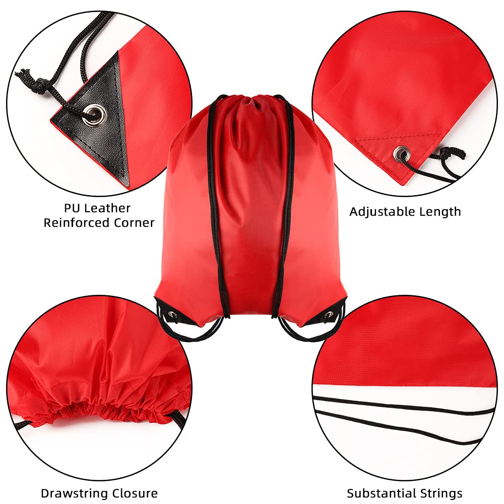 GoodtoU Drawstring Backpack, Nylon Cinch Sack Gym Bag for Sport, Traveling, Team (Red, 128Pcs)
