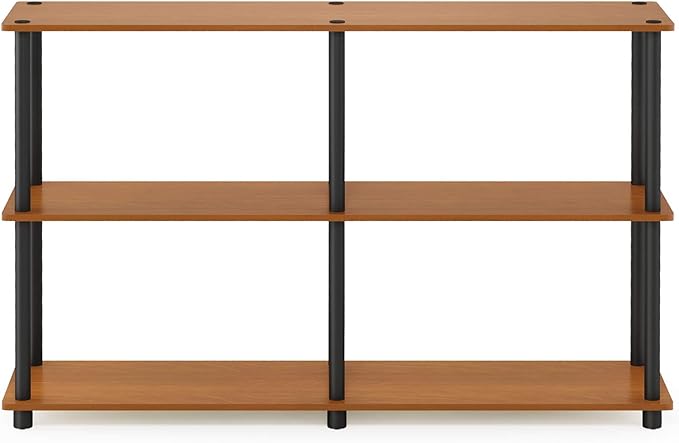 Furinno TURN-N-TUBE Storage Shelves, 3-Tier 47.4 Wide Book Shelf, Corner Shelf, Toolless Open Shelves, for Organization and Storage, Living Room, Garage, Home Office, Light Cherry