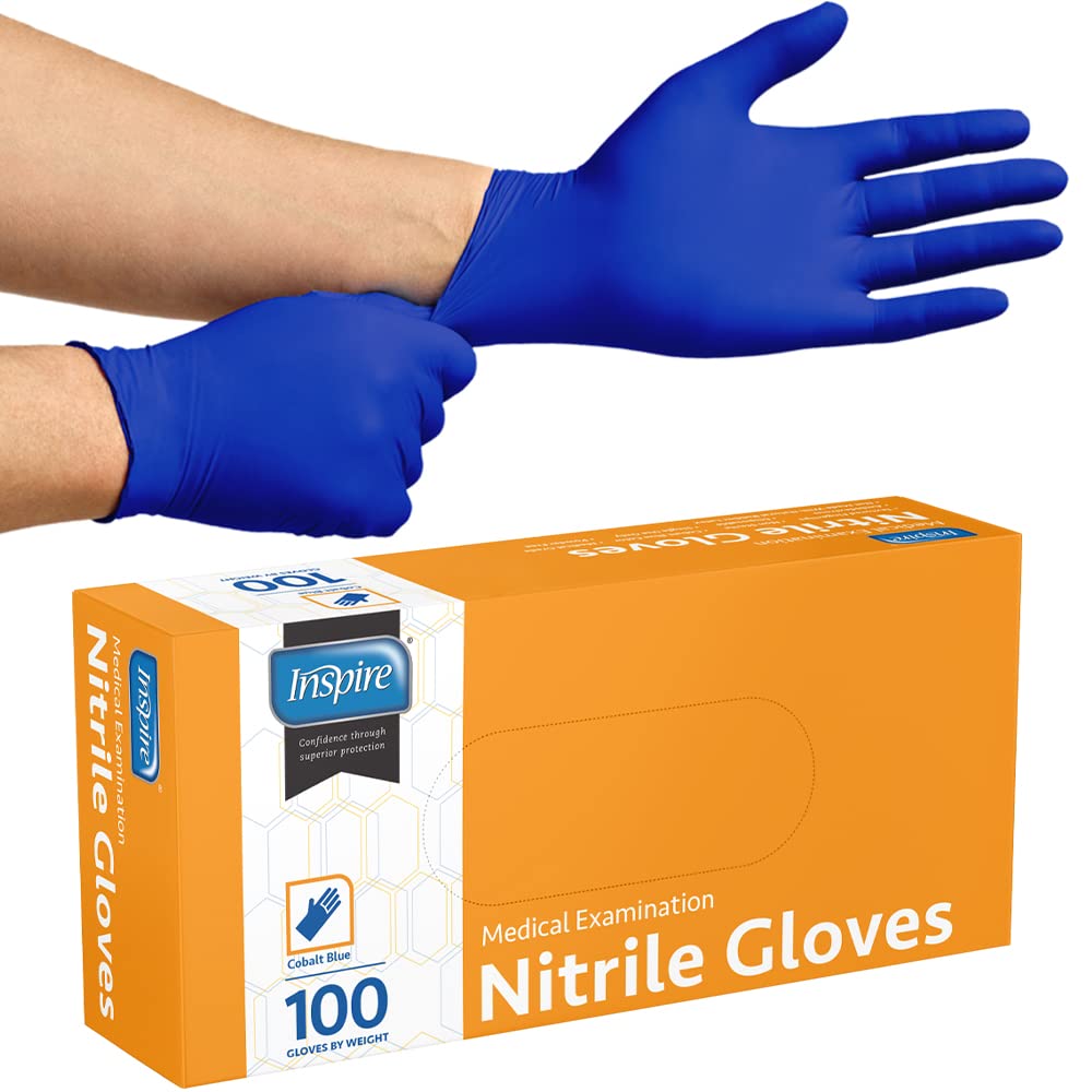 Inspire Cobalt Blue Nitrile Disposable Gloves | 4.5 Nitrile Safety Medical Exam Cooking Cleaning Disposable Gloves (Blue - Box of 100, XL)