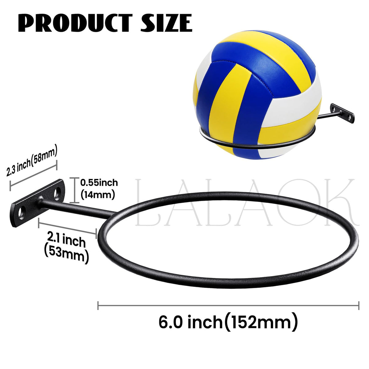 LALAOKS 4Pack 6in Basketball Holder Wall Mount for Basketball, Soccer Ball, Volleyball, Football, Rugby