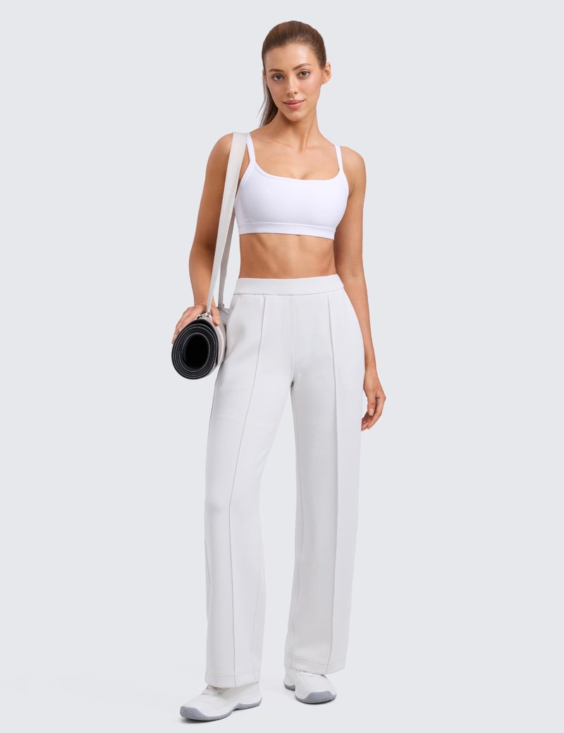 CRZ YOGA Butterlift Double Lined Scoop Neck Sports Bras for Women - Spaghetti Straps U Back Yoga Top Non Padded White Medium