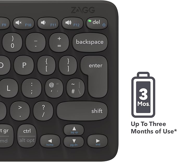 ZAGG Pro Keyboard 12 - Compact Wireless Charging Desktop Keyboard - Multi-Device Pairing - Compatible with Windows, macOS, iOS, Android, ChromeOS - Ergonomic Design for Efficient, Comfortable Typing