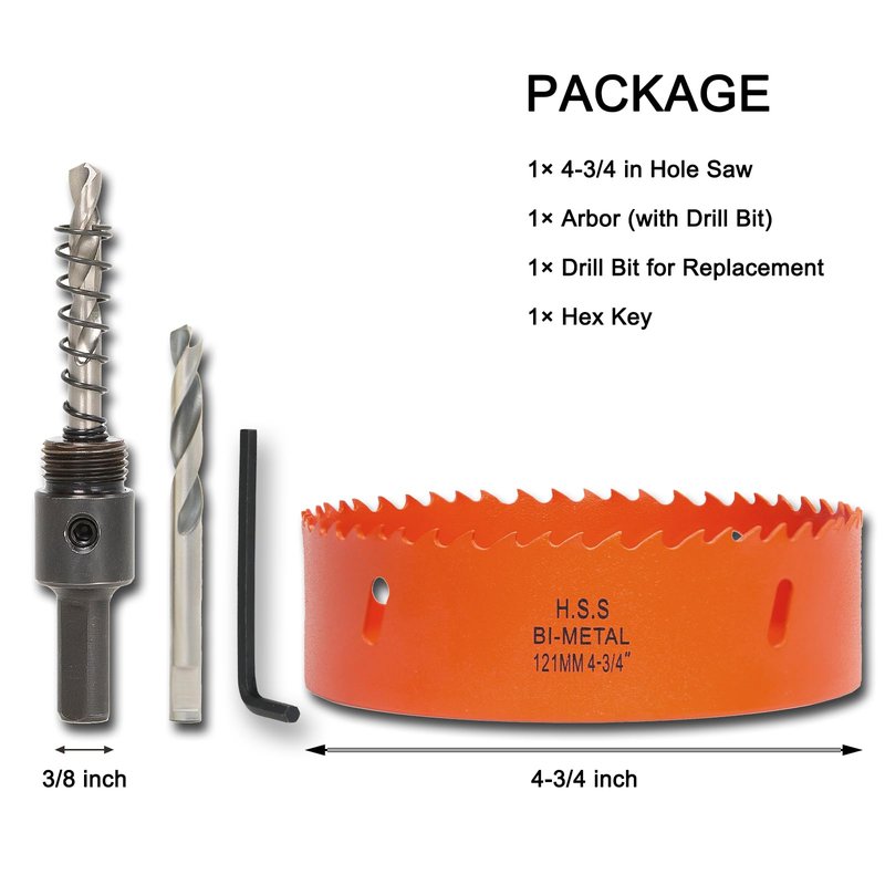 VIKITON 4-3/4 Inch Hole Saw with Arbor for Wood Metal Plastic, 4.75 in Bimetal Hole Cutter, Fast Chip Removal, Smooth Flat Drilling Edge