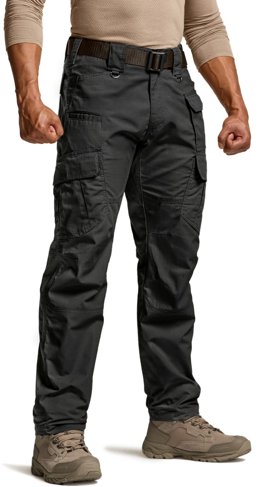 CQR Men's Tactical Pants, Water Resistant Ripstop Cargo Pants, Lightweight EDC Work Hiking Pants, Outdoor Apparel, Duratex Mag Pocket Black, 36W x 34L