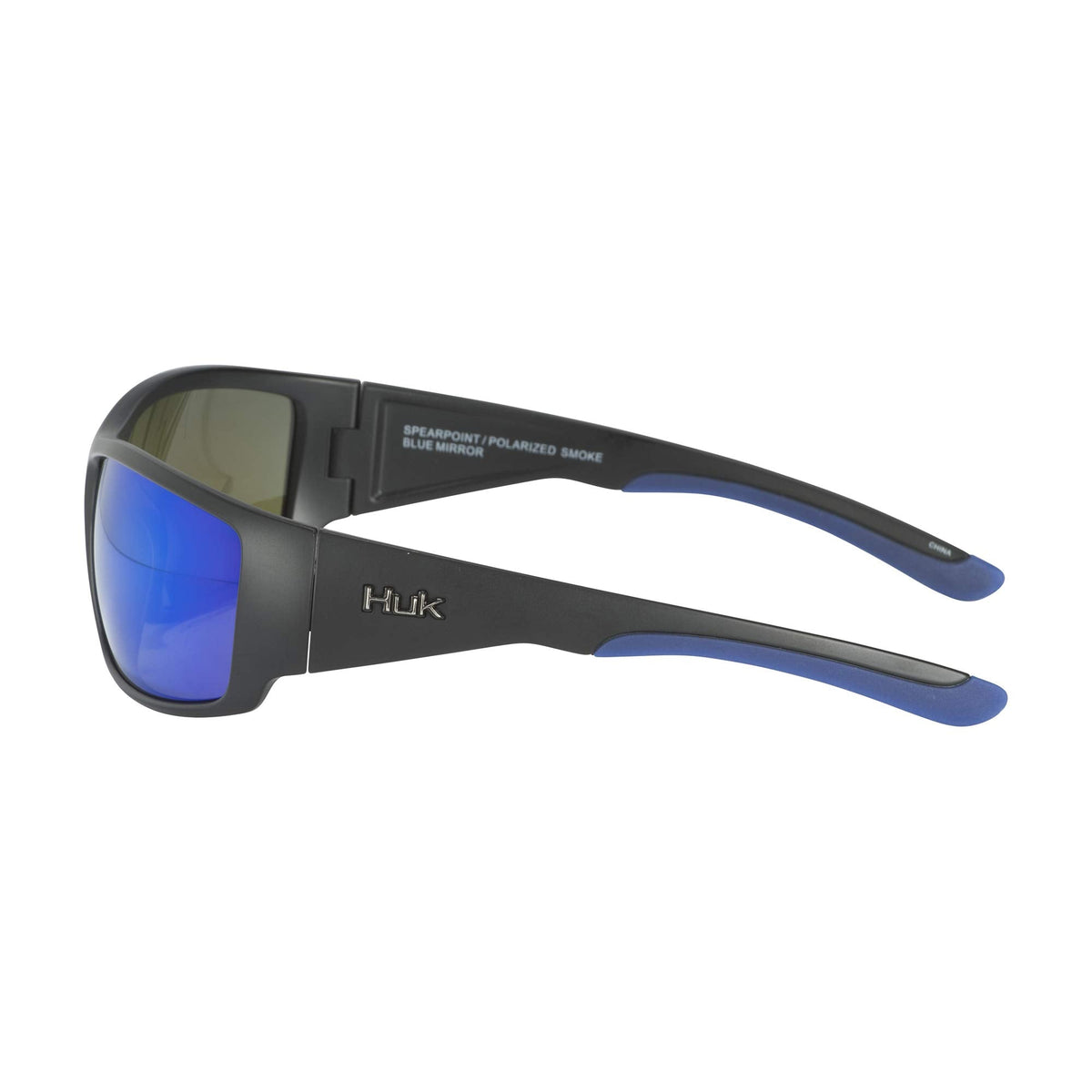 HUK Sunglasses, Polarized Lens Eyewear with Performance Frames, Fishing, Sports & Outdoors Sunglasses, (Spearpoint) Blue Mirror / Matte Black, Medium/Large