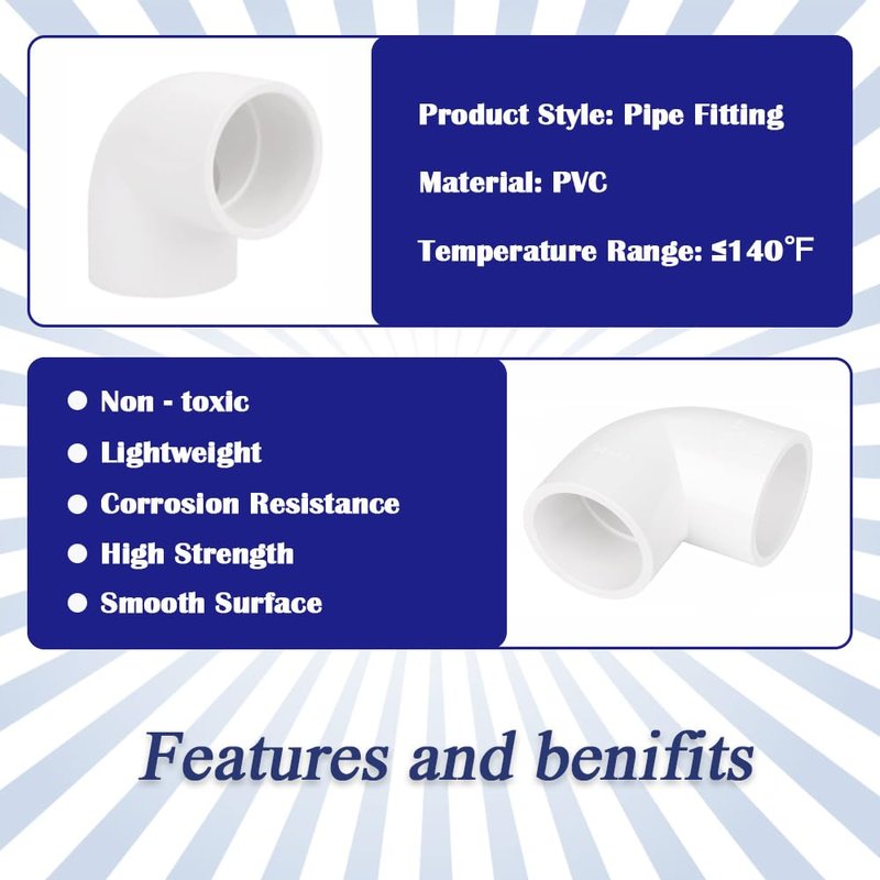 HayEastdor 2PCS 1-1/2 Inch White PVC 90 Degree Elbow Adapter Pipe Fittings 2 Way Right Angle Pipe Corner Coupling Connectors for Sprinkler, Drip Irrigation System HE051-1-1/2