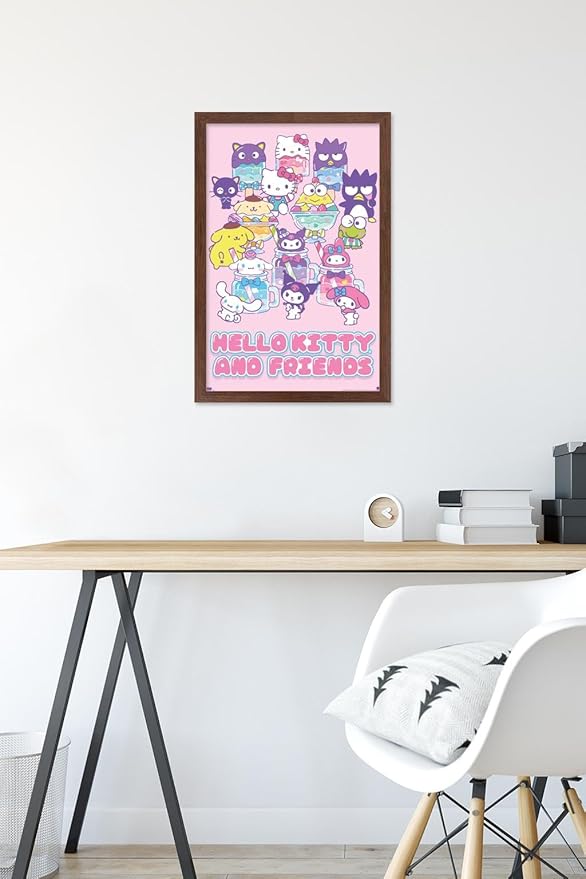 Trends International Hello Kitty and Friends: 24 Summer Fresh - Group Wall Poster, 22.4L x 14.7W, Mahogany Framed Version