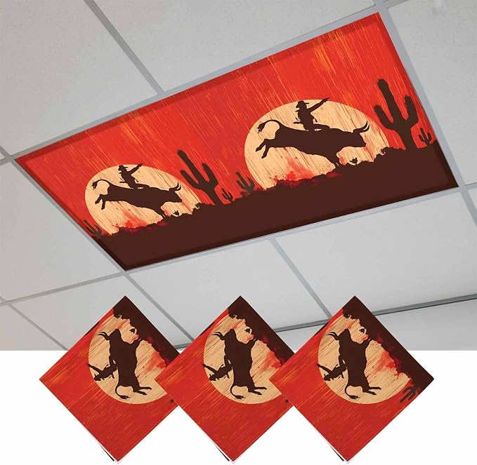 Fluorescent Light Covers for Drop Ceiling Western Cowboys Horse Riding on Red