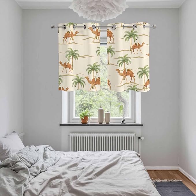 2 Panel Kitchen Cafe Curtains, Date Coconut Tree Sunlight Filtering Nature Air