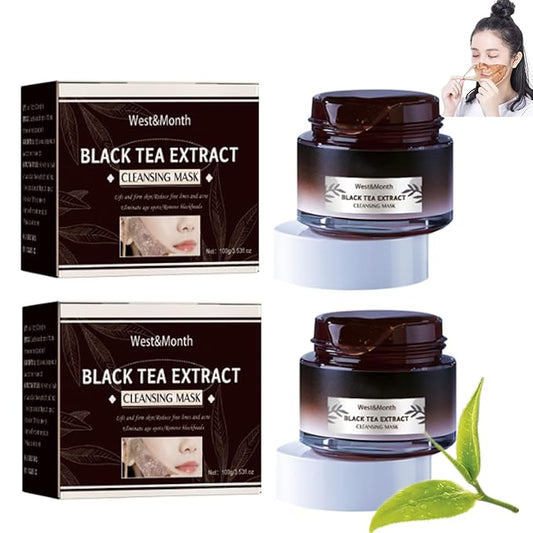 2PC Soly Black Tea Face Mask, Skinning Peel off Mask with Black Tea extracts, Deep Cleansing Pores, Remove Blackheads, Oil Control, Moisturizing for All Skin Types