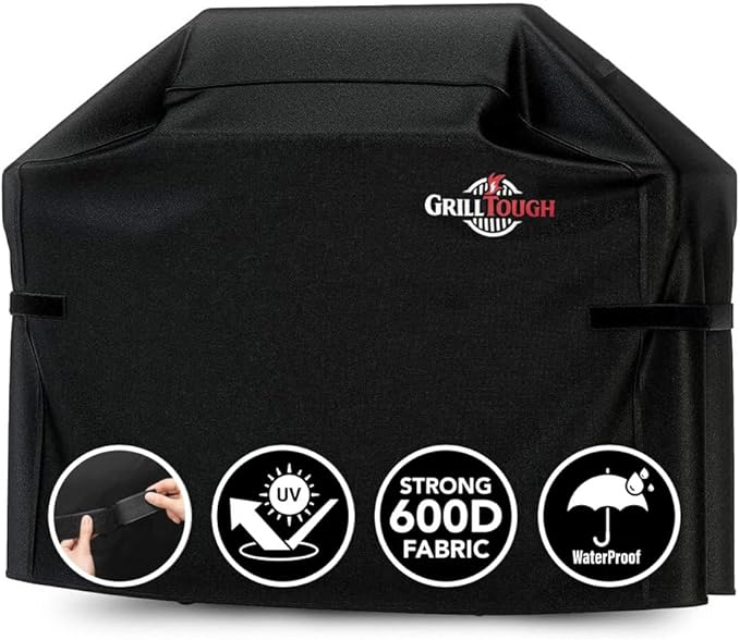 GrillTough Heavy Duty BBQ Grill Cover for Outdoor Grill, 60 Inch – Waterproof, Weather Resistant, UV & Fade Resistant with Adjustable Straps – Gas Grill Cover for Weber, Charbroil