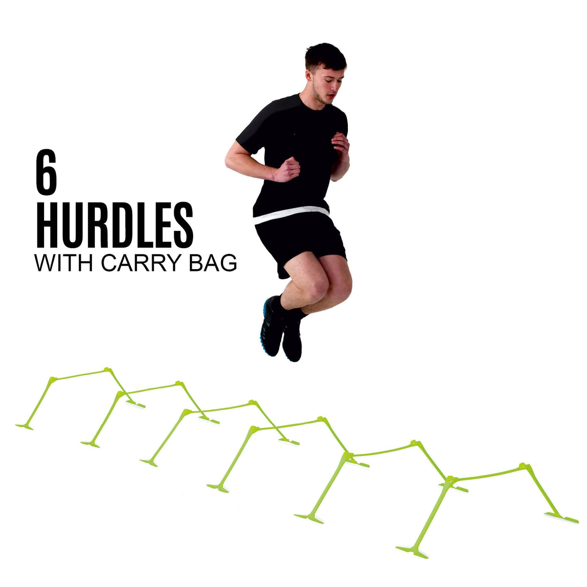 QUICKPLAY PRO Quick-Click Adjustable Speed Hurdles, Set of 6 | 3 Heights in One (6", 9", 12") | All-in-One Agility & Plyometric Training Hurdles | Patented, Portable & Durable