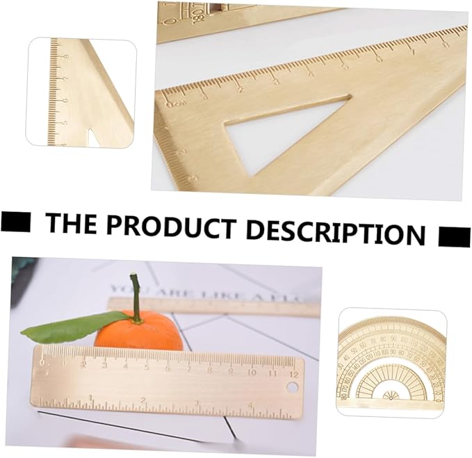 TEHAUX Brass Protractor and Triangle Ruler Set Geometry Measurement Tools for School and Drafting Scale for Accurate Drawings Lightweight and Portable