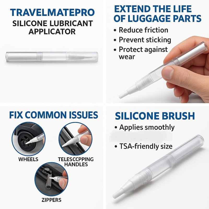 TravelMatePro TSA Approved Luggage Wheel Lubricant Pen - Silent Suitcase Wheels, Smooth Zippers & Handles