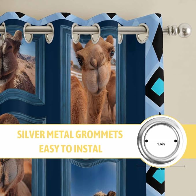 2 Panel Kitchen Cafe Curtains, Desert Camels Sunlight Filtering Nature Air