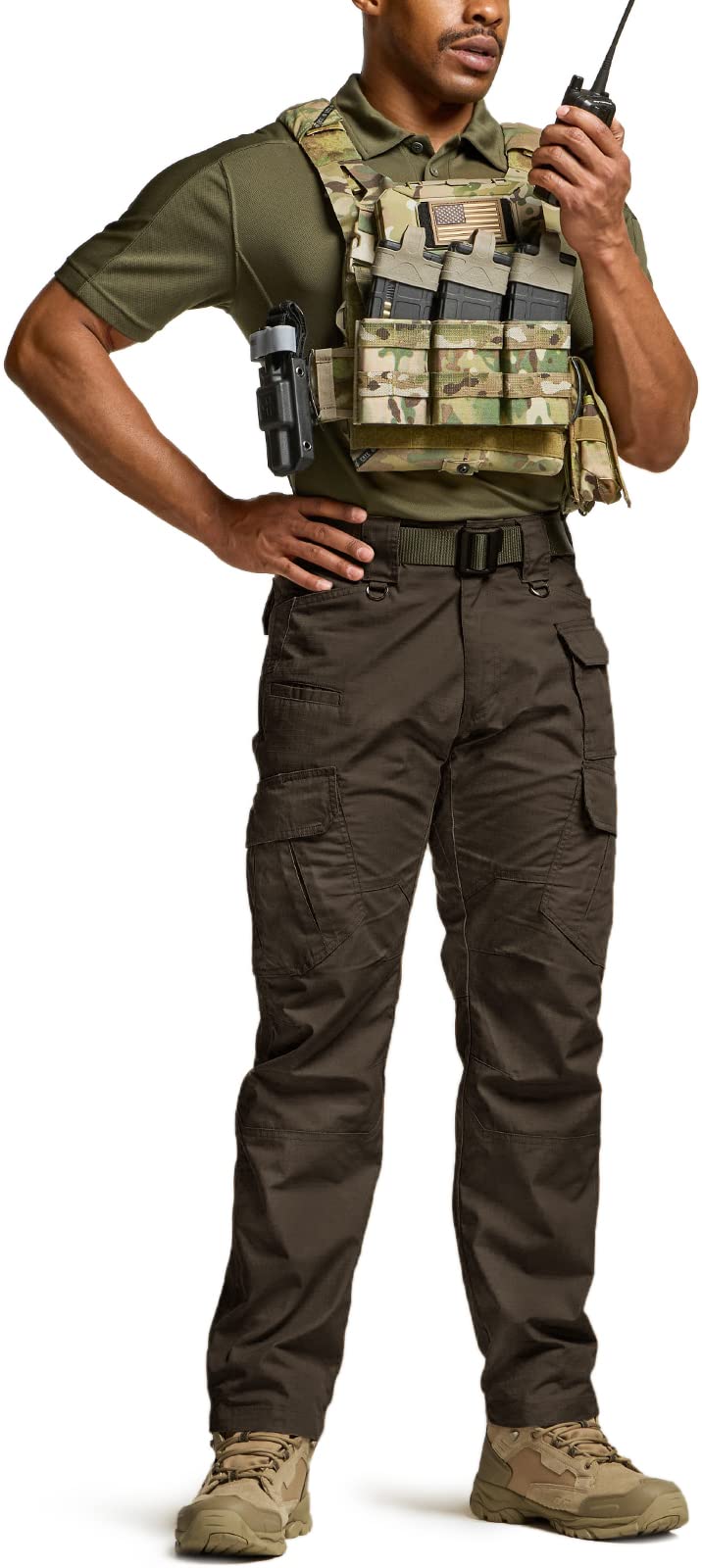 CQR Men's Tactical Pants, Water Resistant Ripstop Cargo Pants, Lightweight EDC Work Hiking Pants, Outdoor Apparel, Duratex Mag Pocket Dark Brown, 30W x 30L