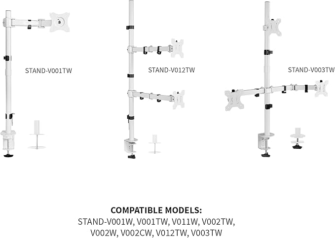 VIVO White Steel Extra Tall 3 Section Monitor Stand Pole 39 inches, Sturdy Center Pole for Monitor Mounts, PT-SD-PL01BW