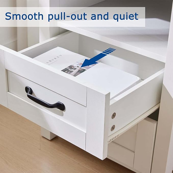 Farmhouse Night Stand, Rustic White Nightstand for Bedroom, End Tables Without Charging Station, Bedside Table with Drawers, Wood Bedside Cabinet Dresser