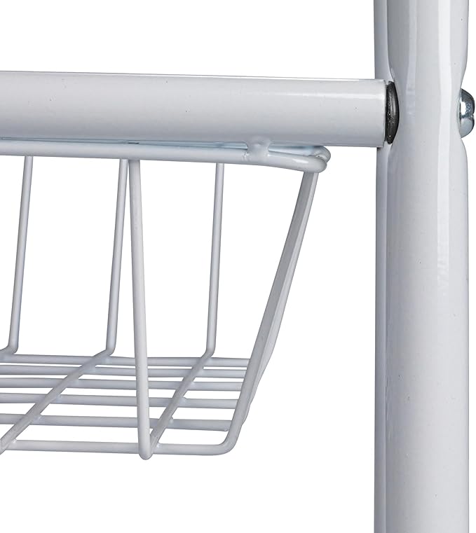 Household Essentials 3-Tier Slim Storage Cart, Heavy-Duty Steel Frame, Smooth Casters with Locks, Powder Coat Finish, Arched Handles, Easy to Assemble, Modern, Compact, White