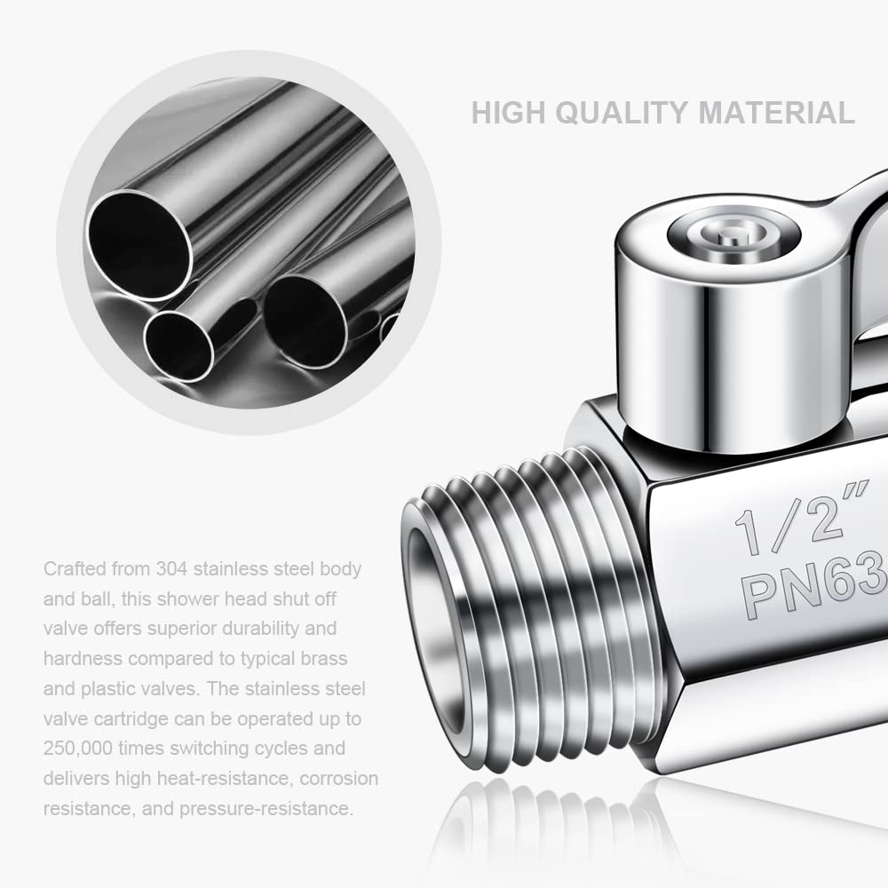 Shower Head Shut Off Valve 304 Stainless Steel Mini Ball Valve(1/2" Female X Male) NPT Thread Water Flow Control Valve Regulator