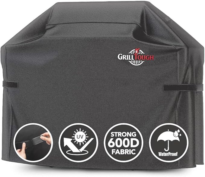 GrillTough Heavy Duty BBQ Grill Cover for Outdoor Grill, 60 Inch – Waterproof, Weather Resistant, UV & Fade Resistant with Adjustable Straps – Gas Grill Cover for Weber, Charbroil, etc. Charcoal