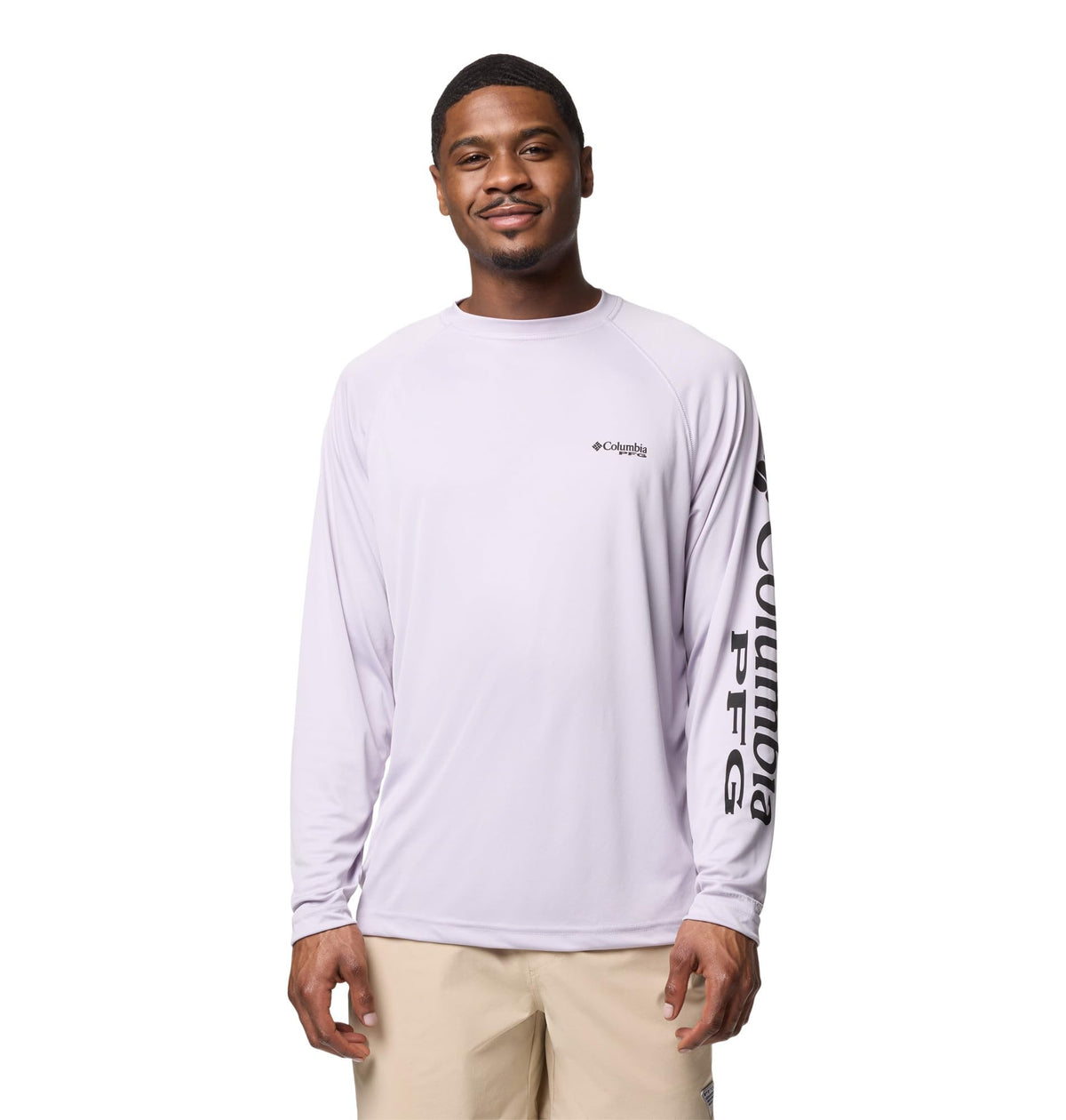 Columbia Men's PFG Terminal Tackle Long Sleeve Fishing Shirt, Lavender Pearl/Black Logo, 4X Tall