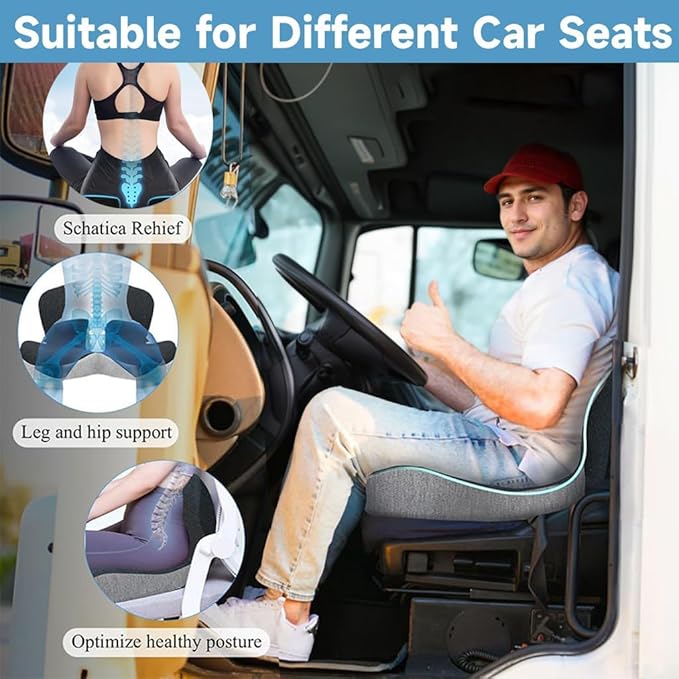 Ergonomic Seat Cushion for Back Pain & Sciatica Relief – Memory Foam Chair Pad for Office Chairs Wheelchair Car & Truck Drivers – Non-Slip Design for Long Sitting Comfort (Black)